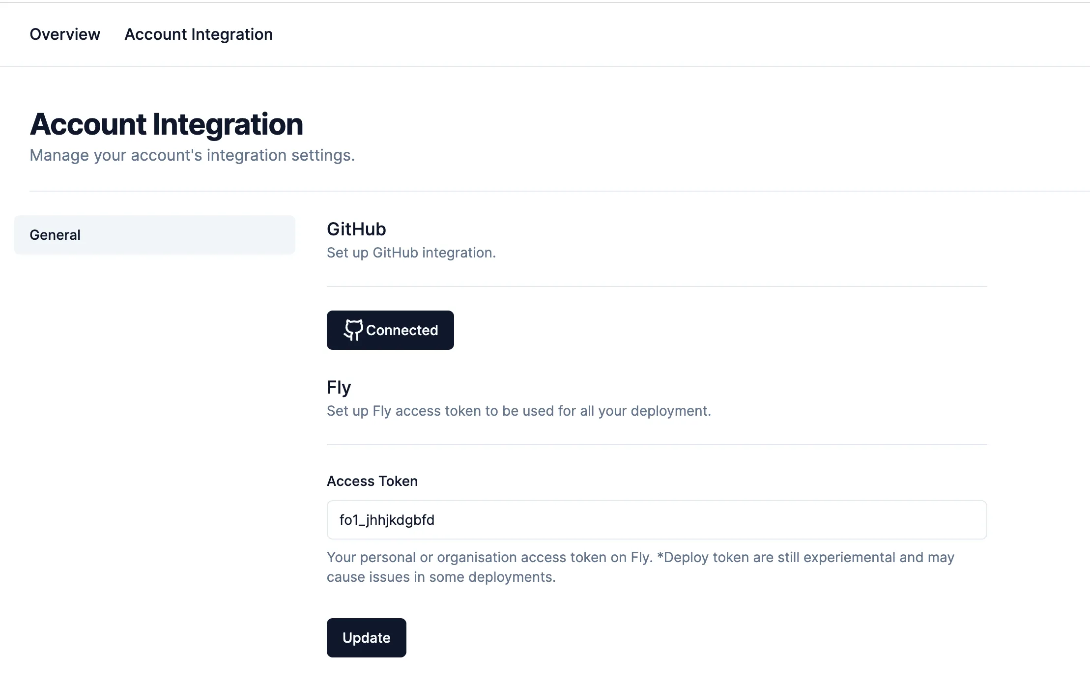 Integration settings page - the GitHub app is linked to your GitHub account/organisation